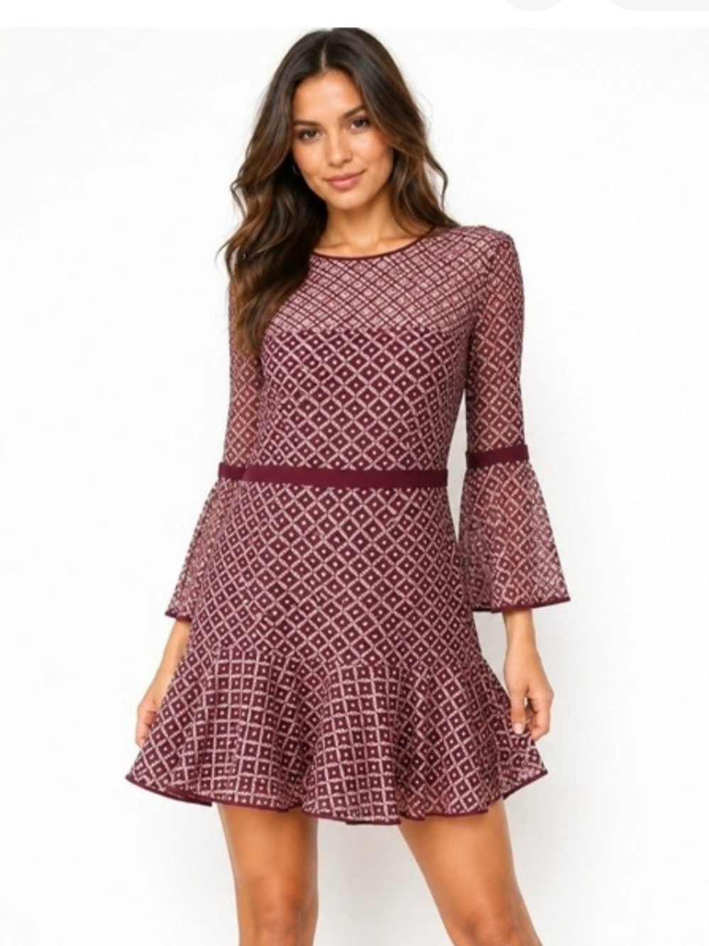 Cinq a Sept Cossette Burgundy Lace-Texture Mini Dress Sz 2 MSRP $445
